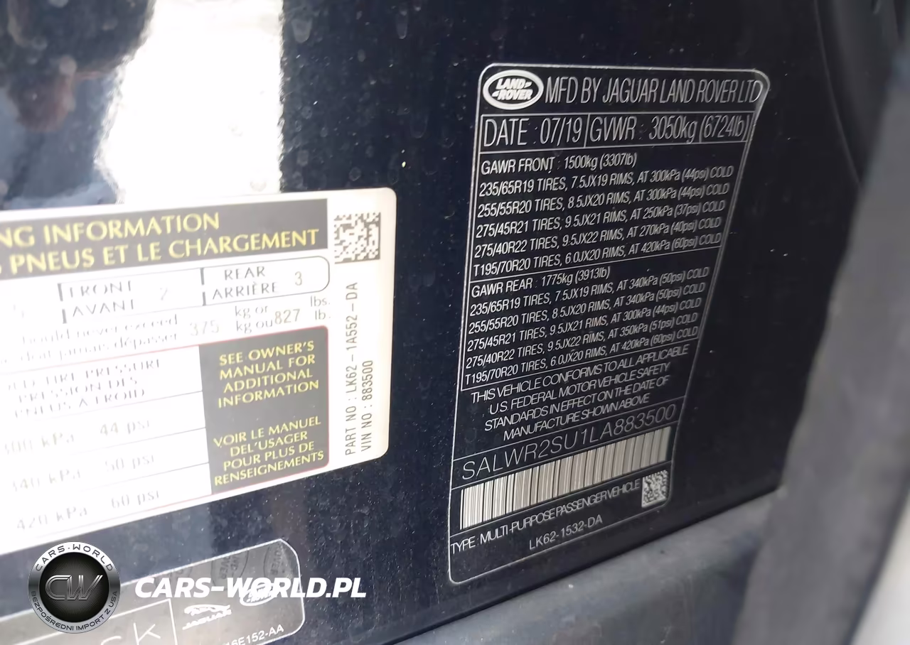 2020 Land Rover Range Rover Sport Hse Mhev VIN:SALWR2SU1LA883500 - 9
