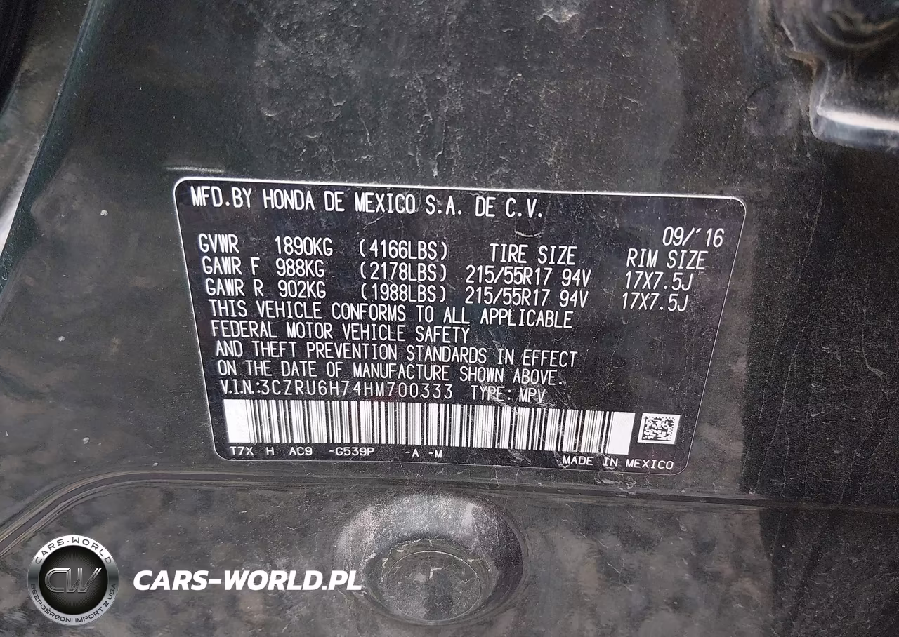 2017 Honda Hr-V Ex-L VIN:3CZRU6H74HM700333 - 9