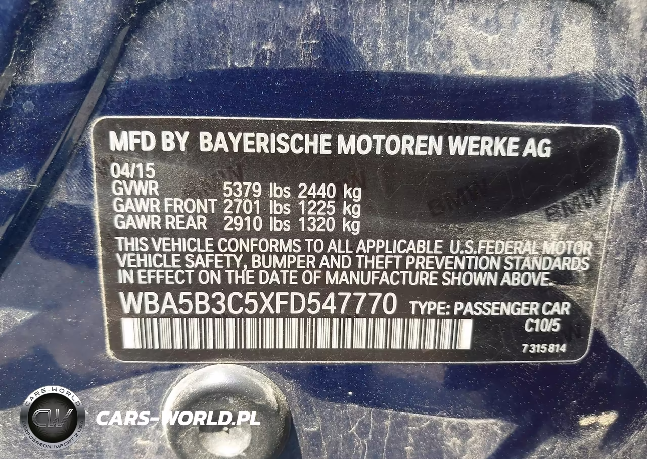 2015 BMW 535I xDrive VIN:WBA5B3C5XFD547770 - 9