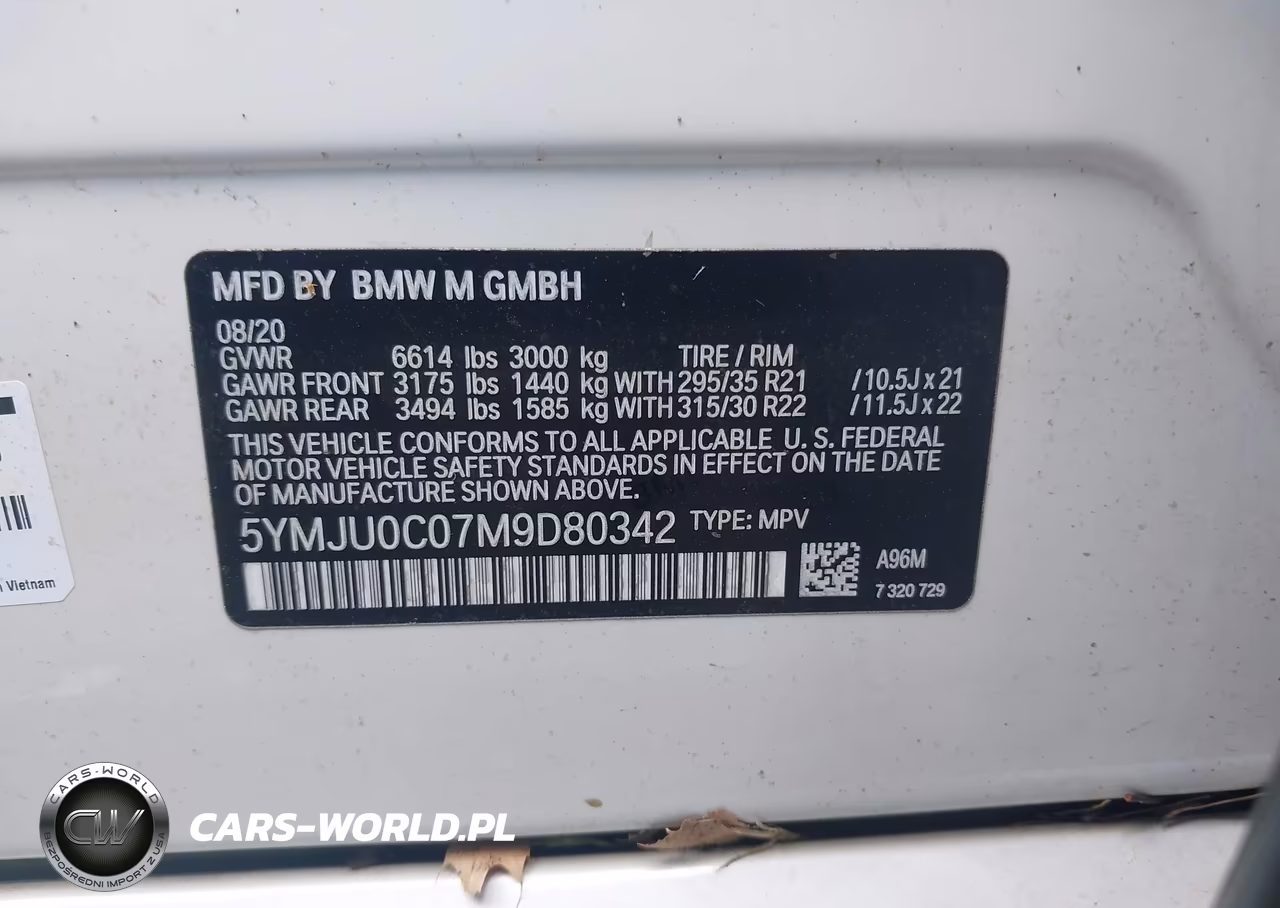 2021 BMW X5 M VIN:5YMJU0C07M9D80342 - 9