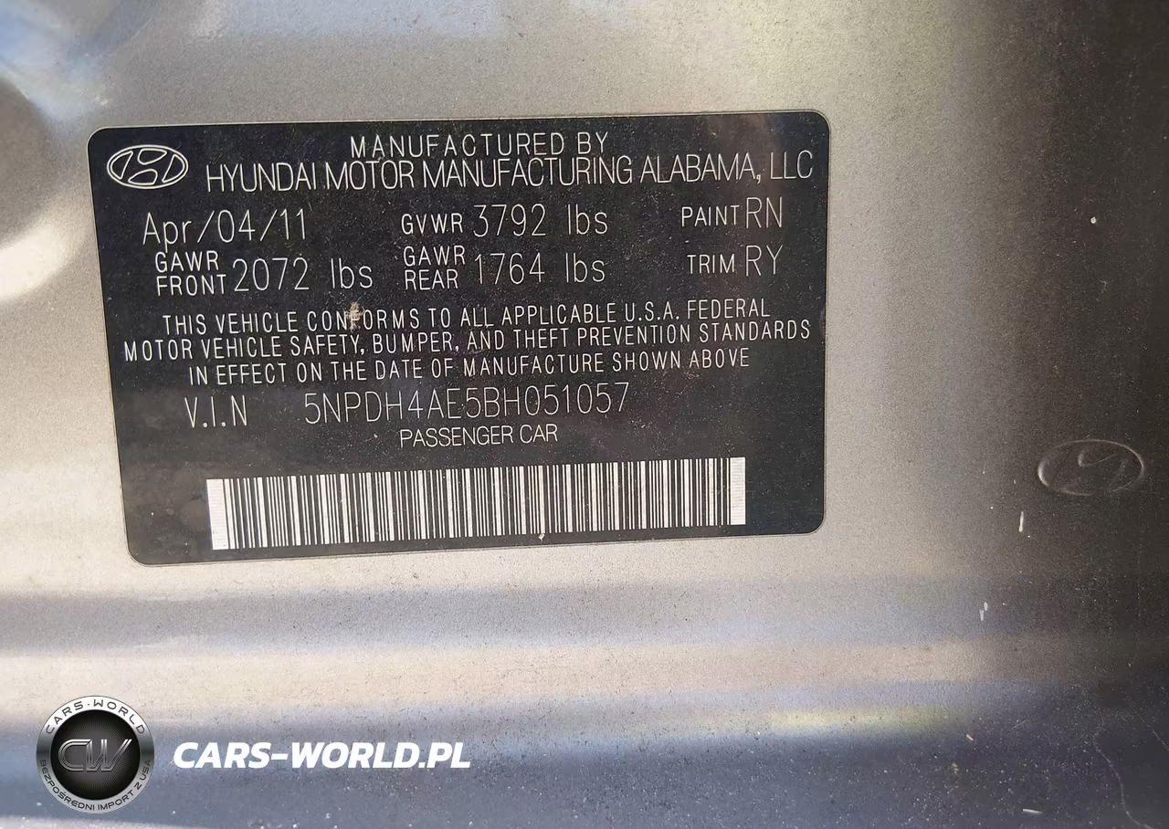 2011 Hyundai Elantra Limited VIN:5NPDH4AE5BH051057 - 9