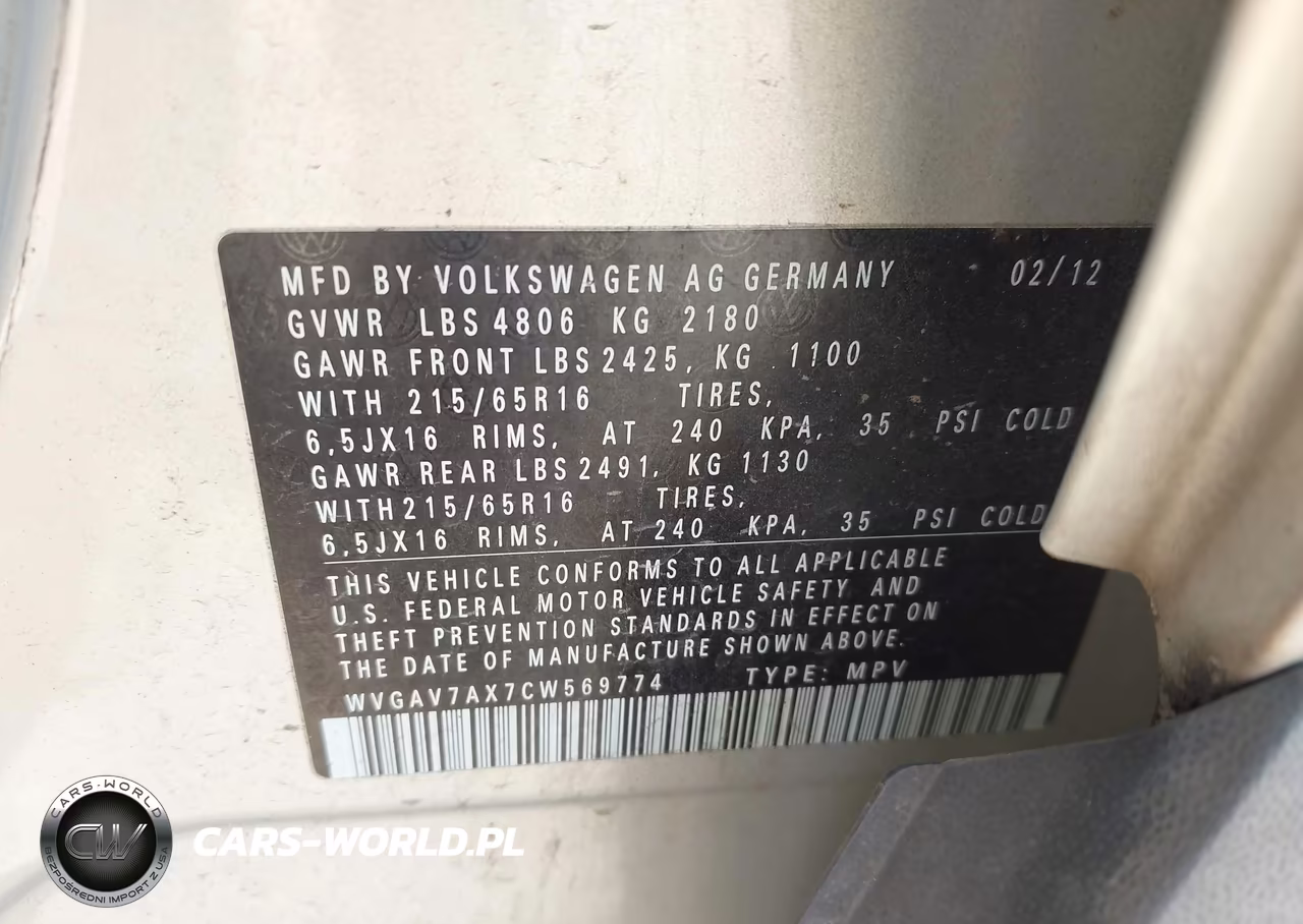 2012 Volkswagen Tiguan Le VIN:WVGAV7AX7CW569774 - 9
