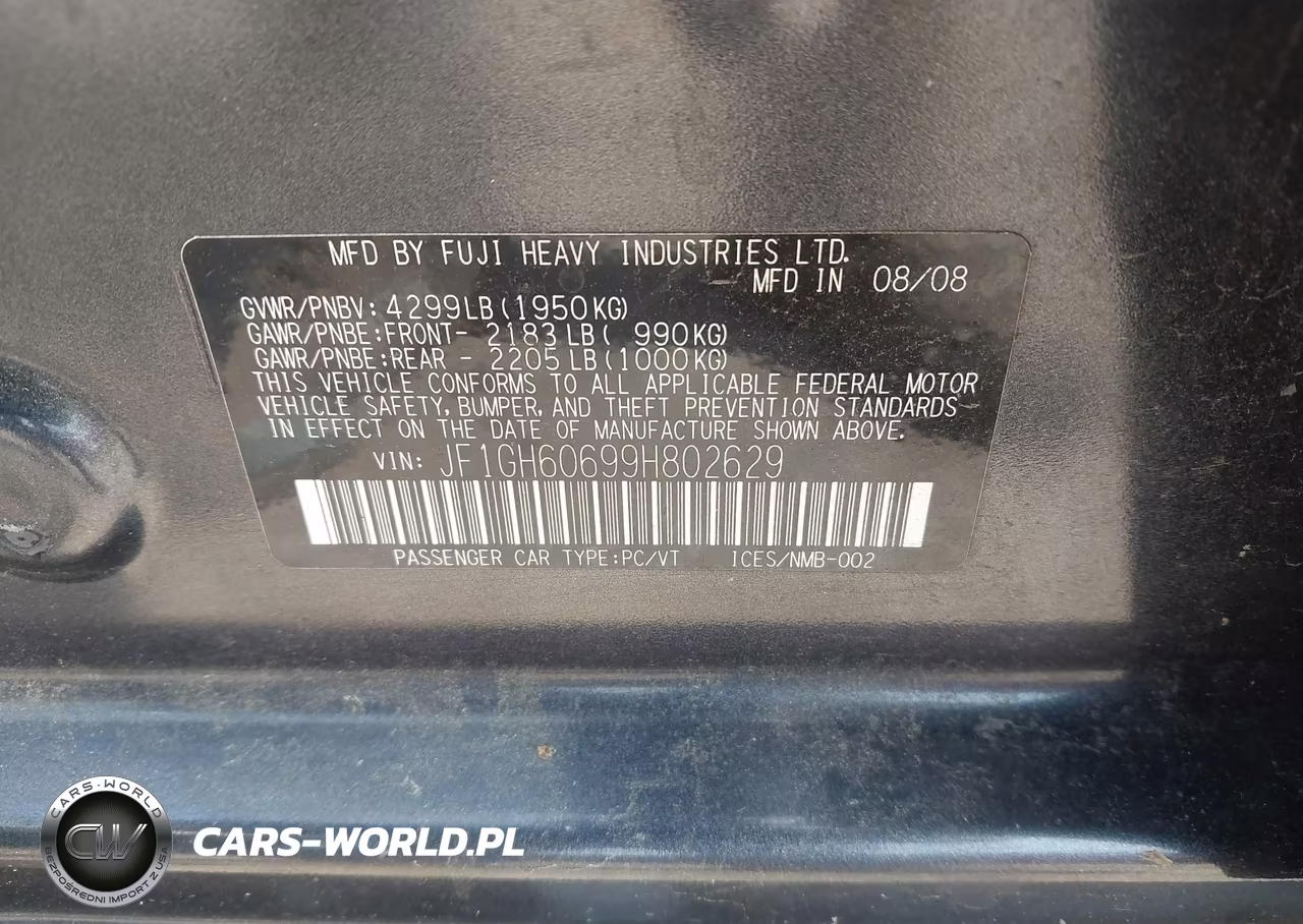 2009 Subaru Impreza 2.5I VIN:JF1GH60699H802629 - 9
