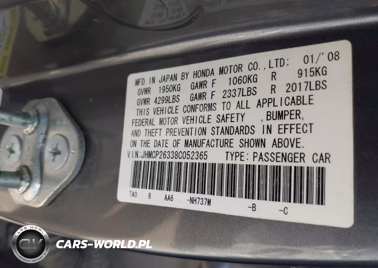 2008 Honda Accord 2.4 Lx VIN:JHMCP26338C052365 - 9