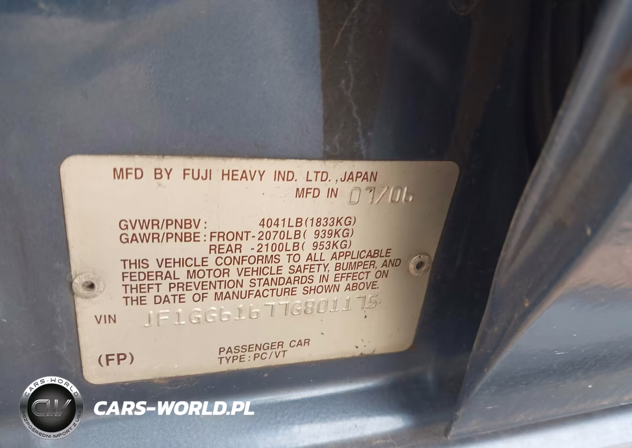 2007 Subaru Impreza 2.5I VIN:JF1GG61677G801175 - 9