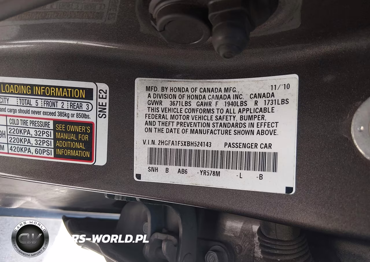 2011 Honda Civic Lx VIN:2HGFA1F5XBH524143 - 9