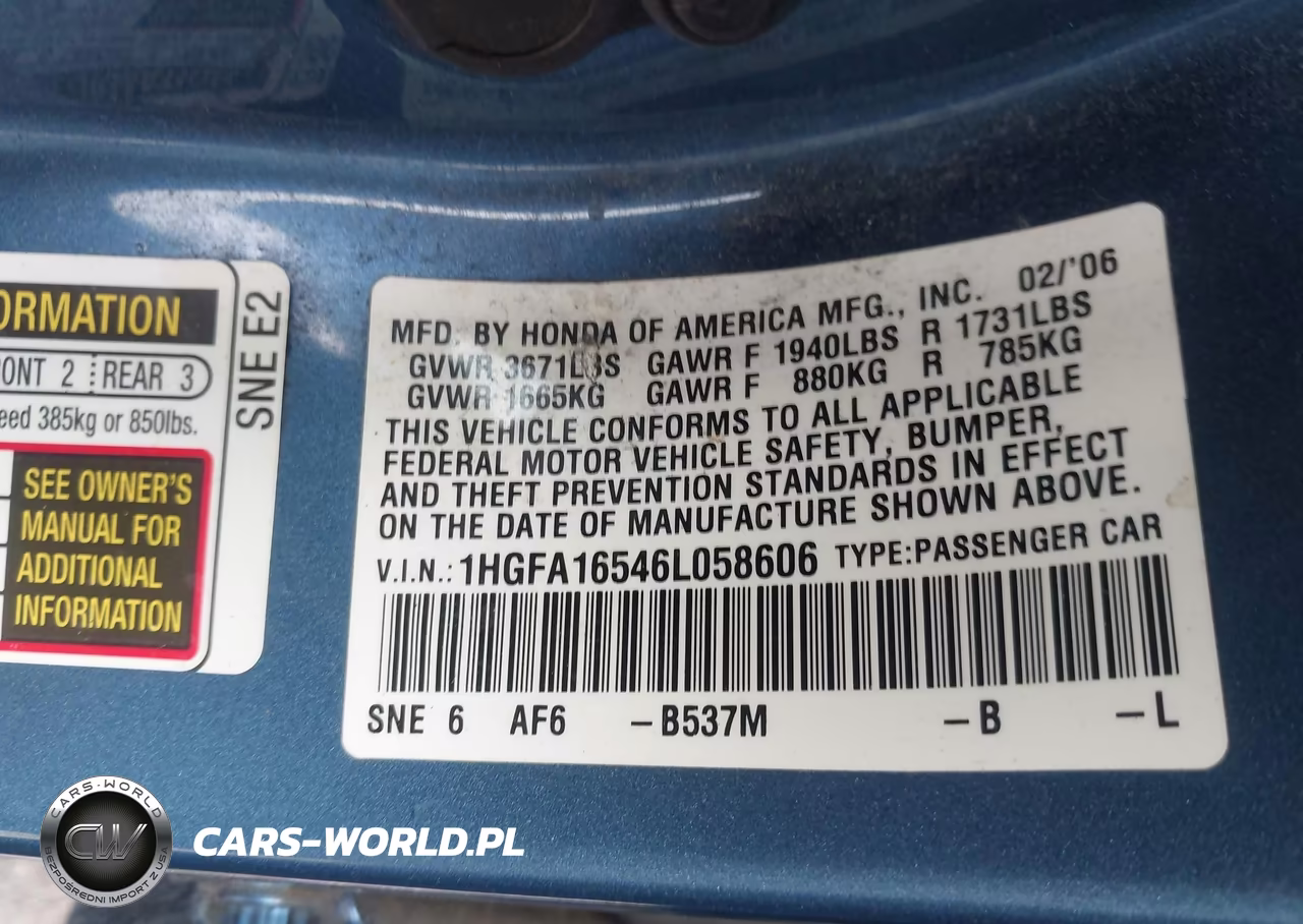 2006 Honda Civic Lx VIN:1HGFA16546L058606 - 9