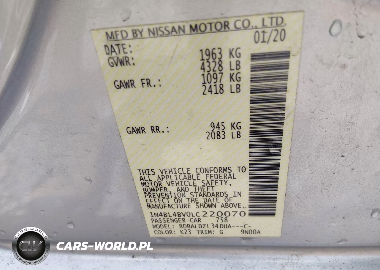 2020 Nissan Altima S Fwd VIN:1N4BL4BV0LC220070 - 9