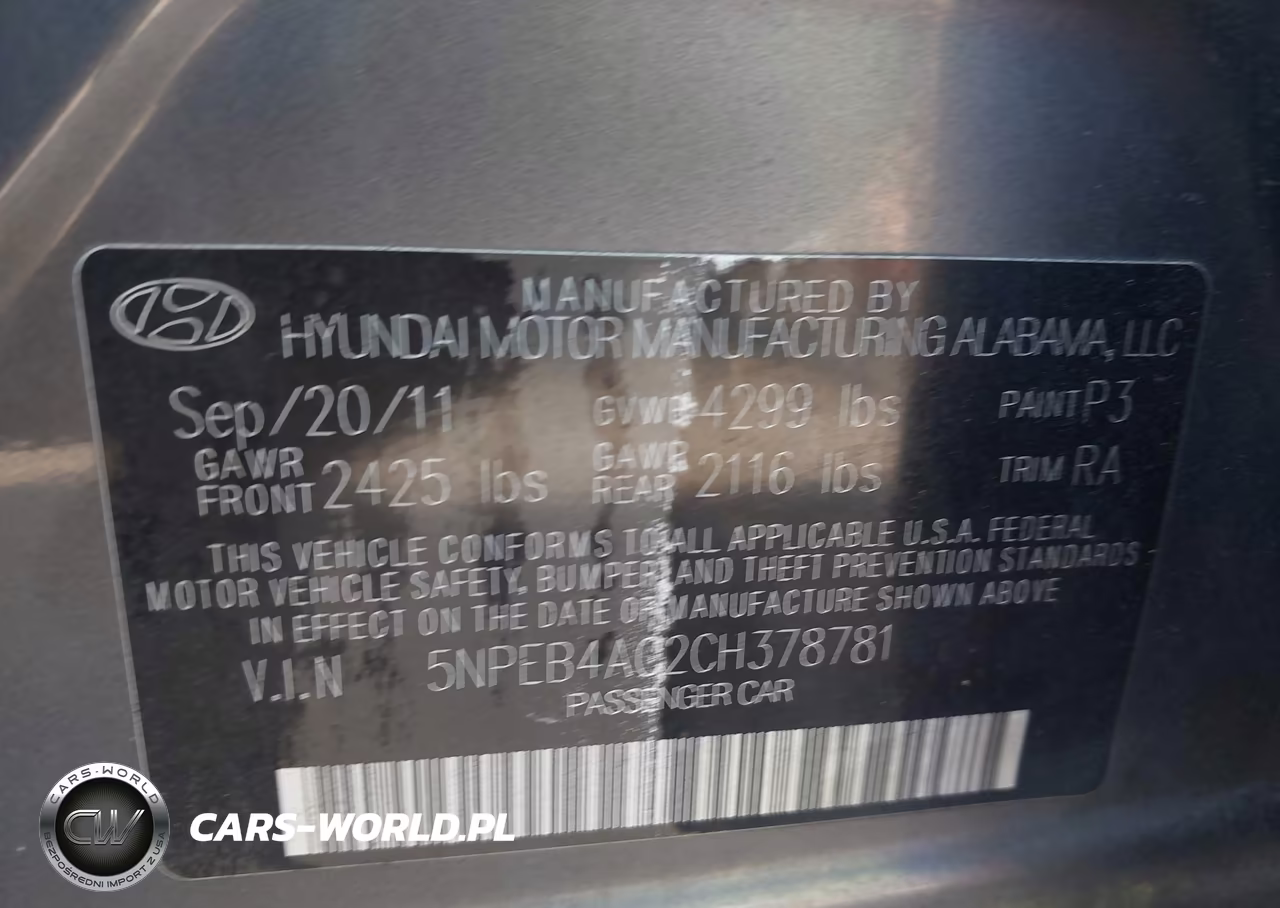 2012 Hyundai Sonata Gls VIN:5NPEB4AC2CH378781 - 9