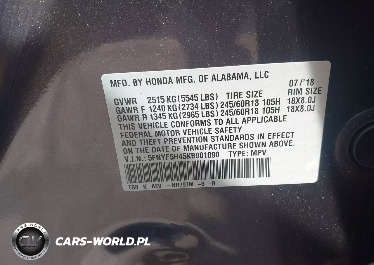 2019 Honda Pilot Ex-L VIN:5FNYF5H45KB001090 - 9