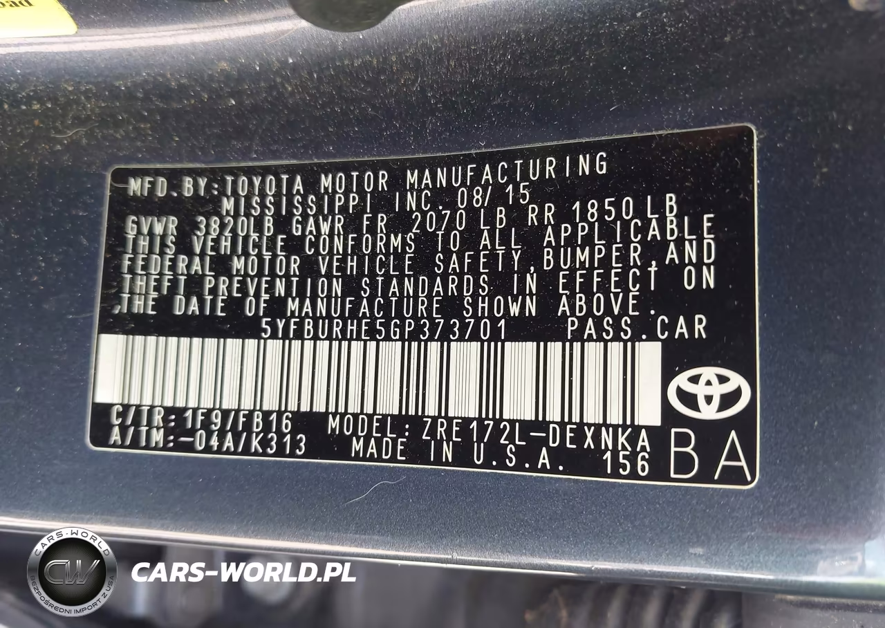 2016 Toyota Corolla Le VIN:5YFBURHE5GP373701 - 9