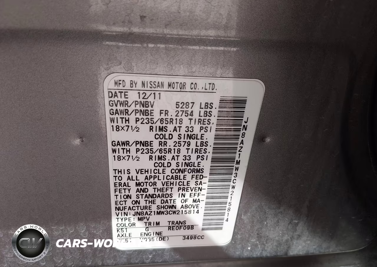2012 Nissan Murano Sv VIN:JN8AZ1MW3CW215814 - 9