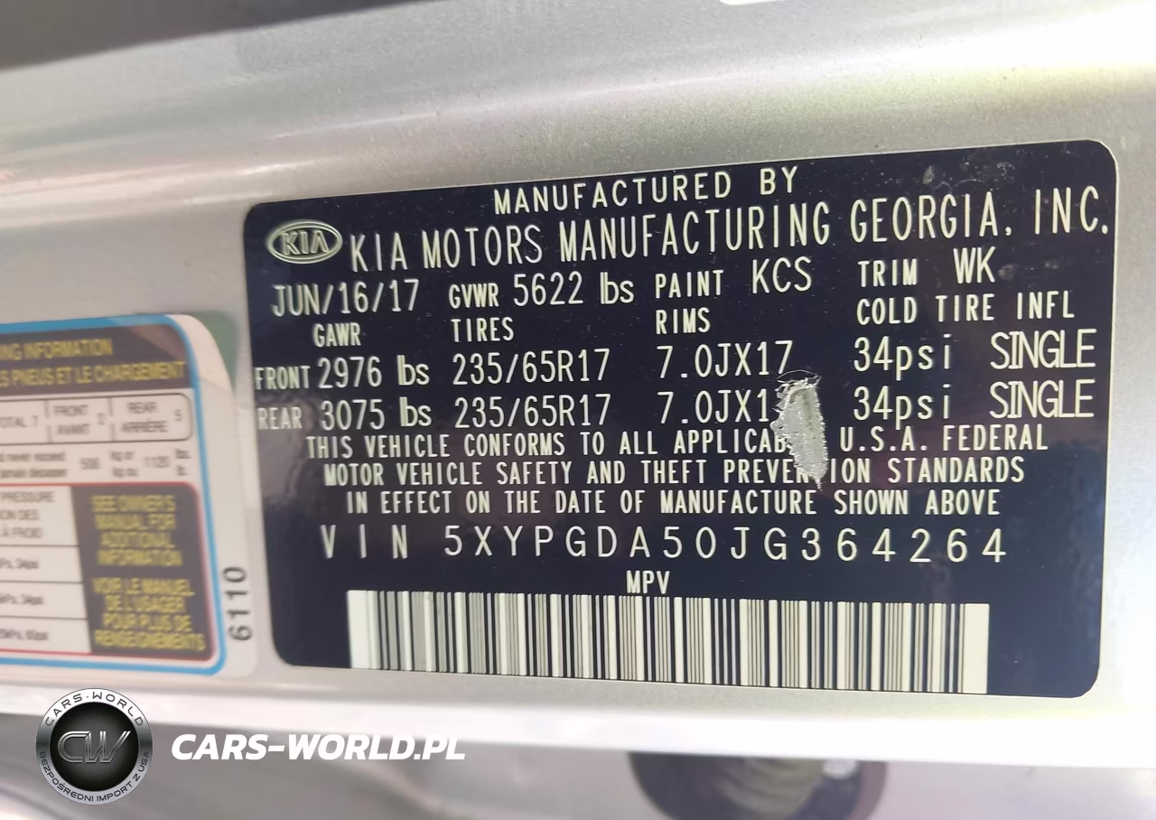 2018 Kia Sorento 3.3L Lx VIN:5XYPGDA50JG364264 - 9