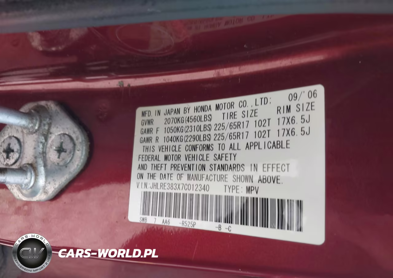 2007 Honda Cr-V Lx VIN:JHLRE383X7C012340 - 9