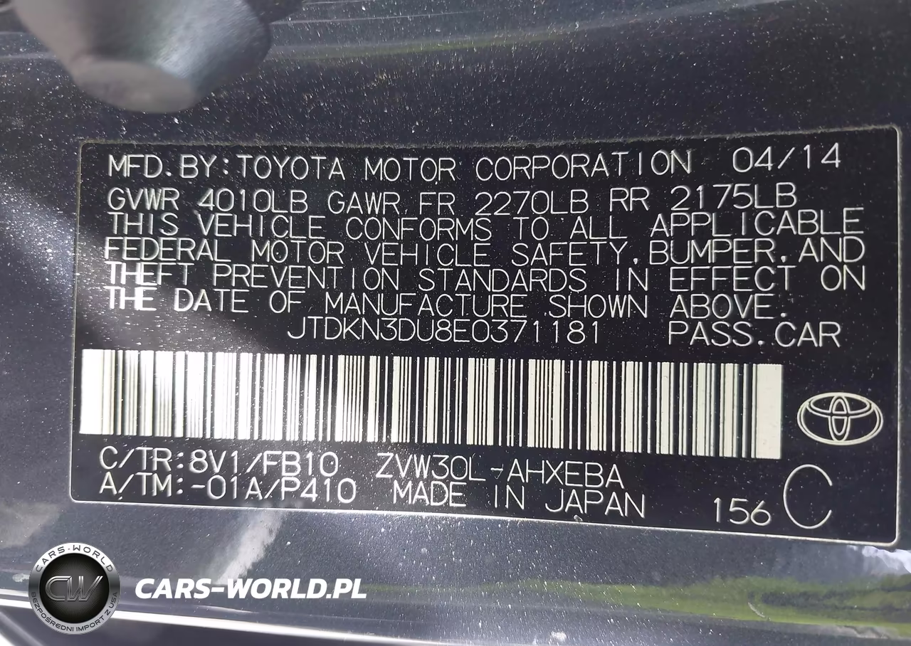 2014 Toyota Prius Two VIN:JTDKN3DU8E0371181 - 9
