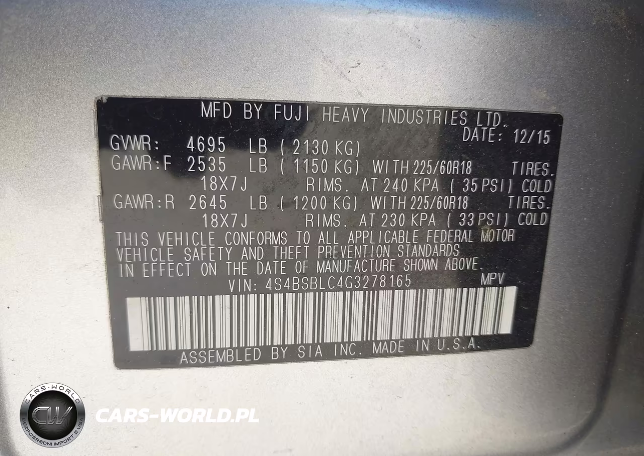 2016 Subaru Outback 2.5I Limited VIN:4S4BSBLC4G3278165 - 9