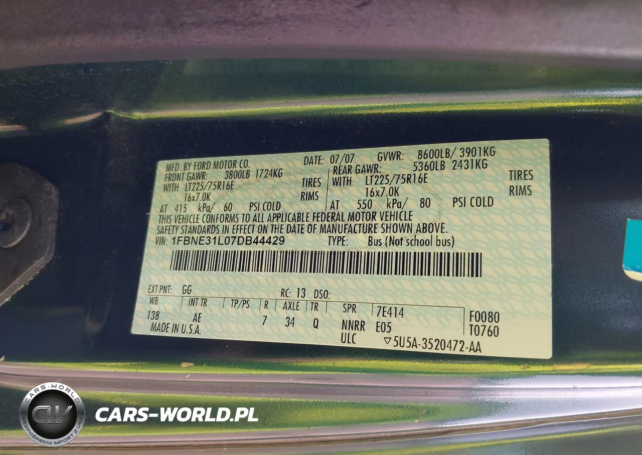 2007 Ford E-350 Super Duty Xl-Xlt VIN:1FBNE31L07DB44429 - 9
