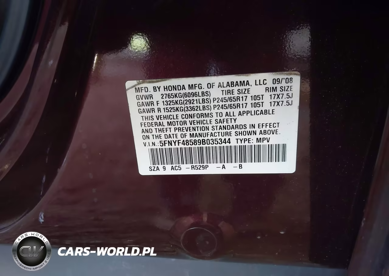 2009 Honda Pilot Ex-L VIN:5FNYF48589B035344 - 9