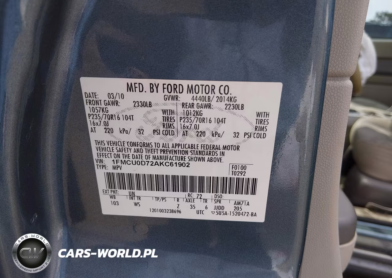 2010 Ford Escape Xlt VIN:1FMCU0D72AKC61902 - 9