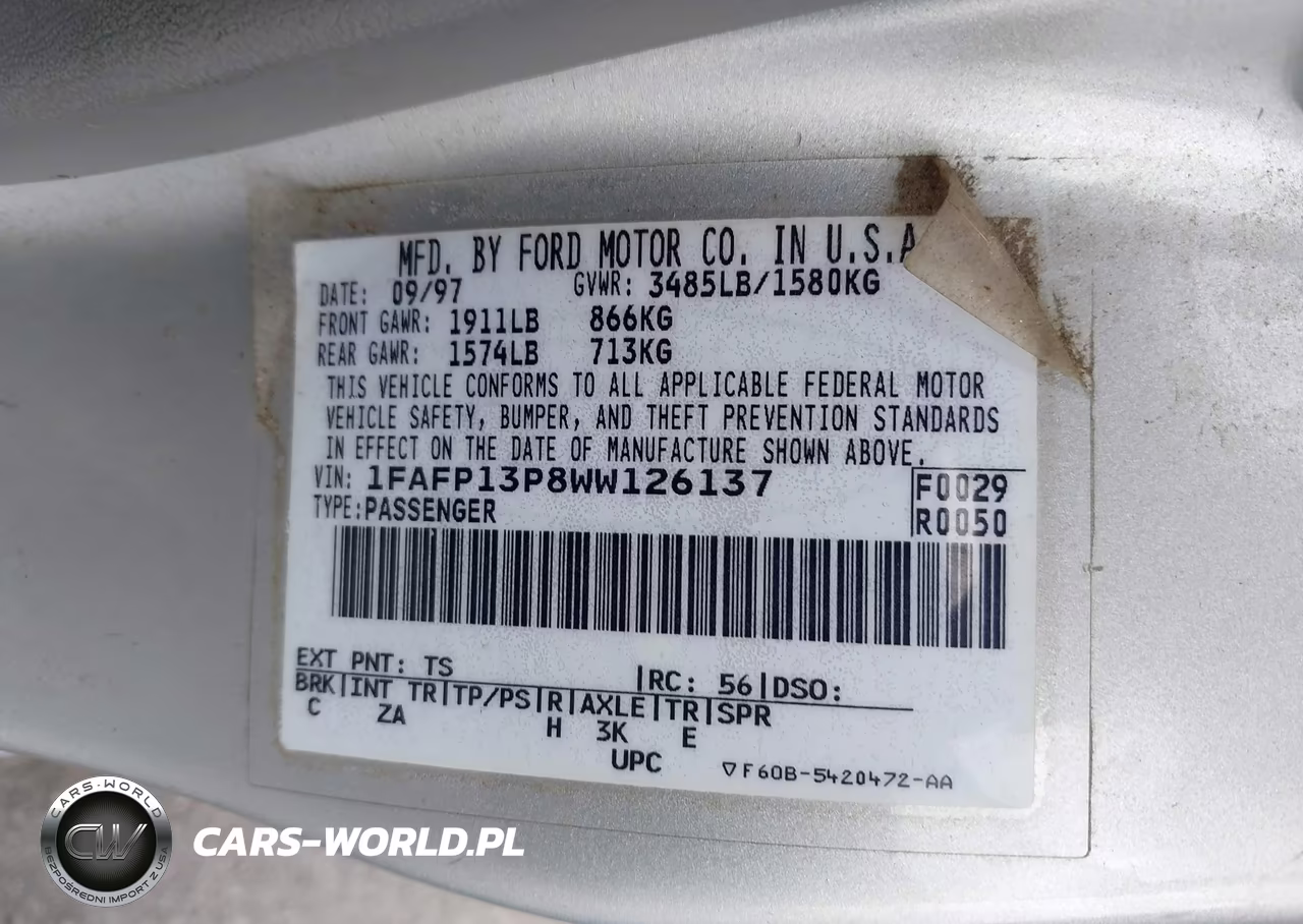 1998 Ford Escort Se VIN:1FAFP13P8WW126137 - 9