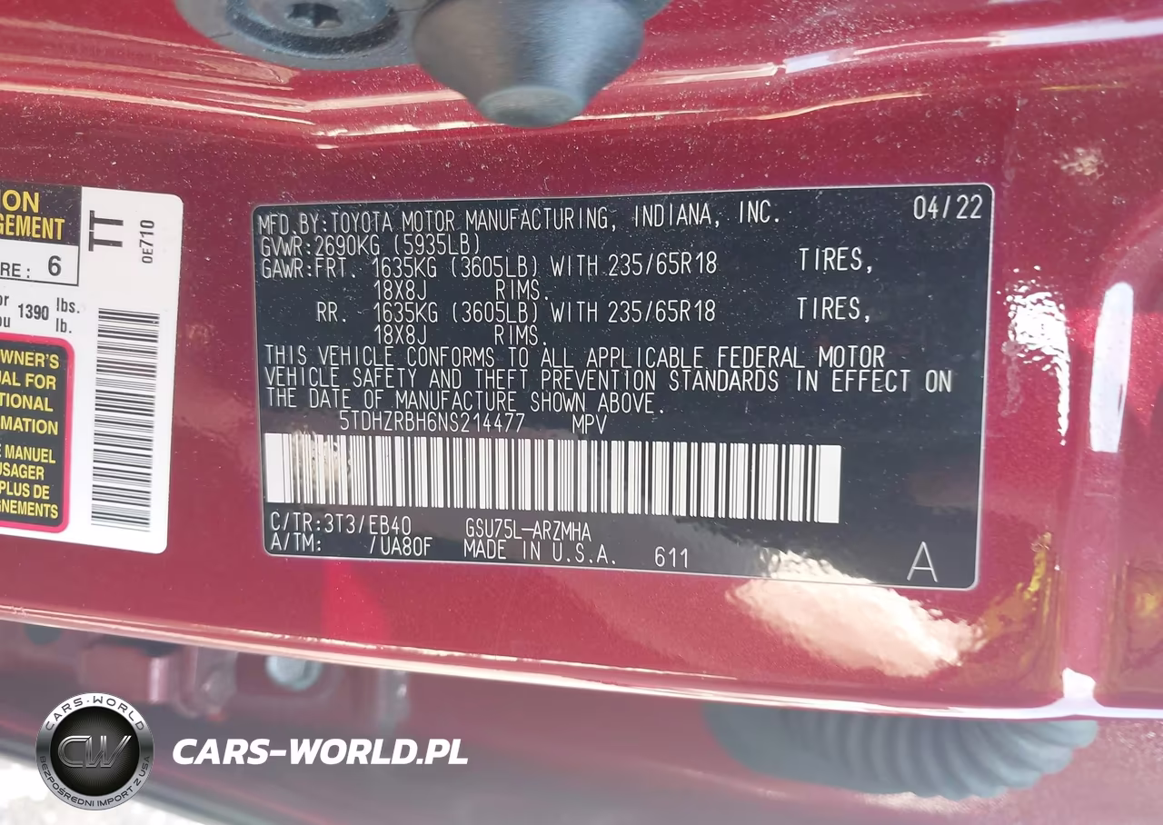2022 Toyota Highlander Xle VIN:5TDHZRBH6NS214477 - 9
