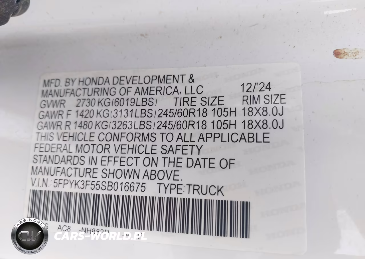 2025 Honda Ridgeline Rtl VIN:5FPYK3F55SB016675 - 9