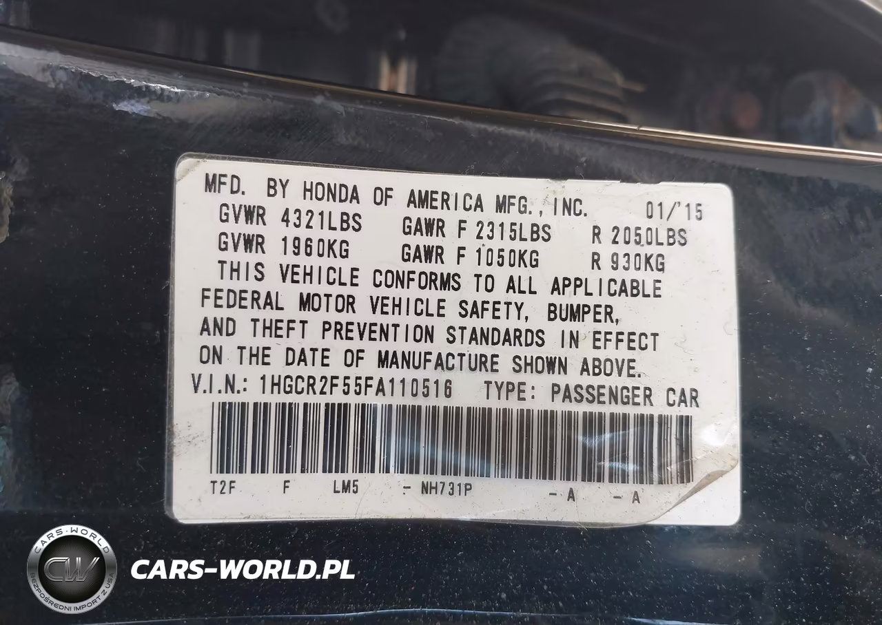 2015 Honda Accord Sport VIN:1HGCR2F55FA110516 - 9