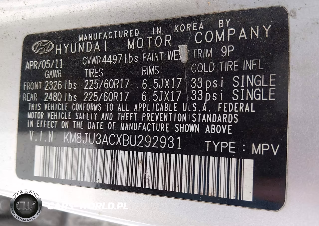 2011 Hyundai Tucson Gls VIN:KM8JU3ACXBU292931 - 9