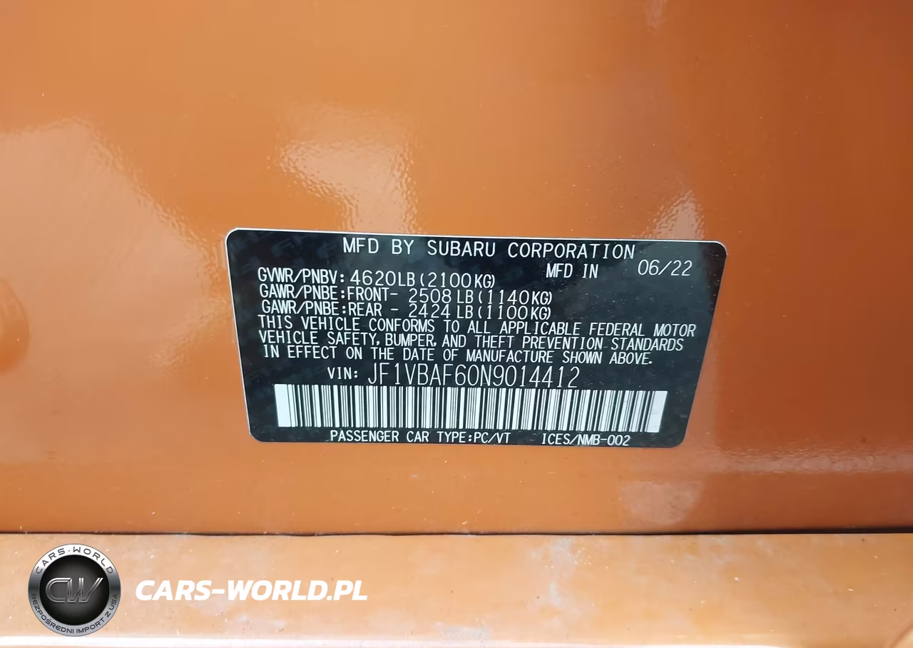 2022 Subaru Wrx Premium VIN:JF1VBAF60N9014412 - 9