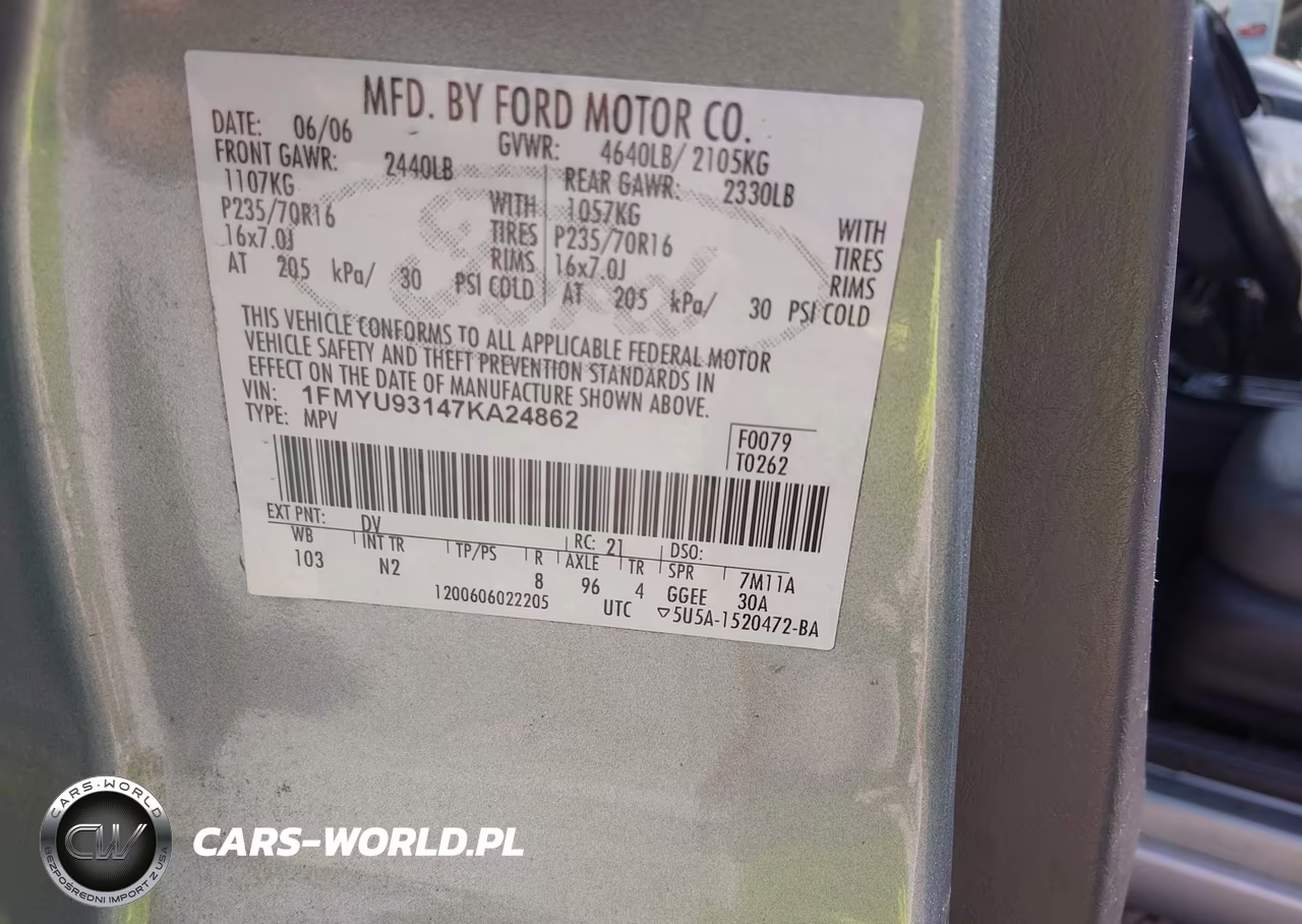 2007 Ford Escape Xlt-Xlt Sport VIN:1FMYU93147KA24862 - 9