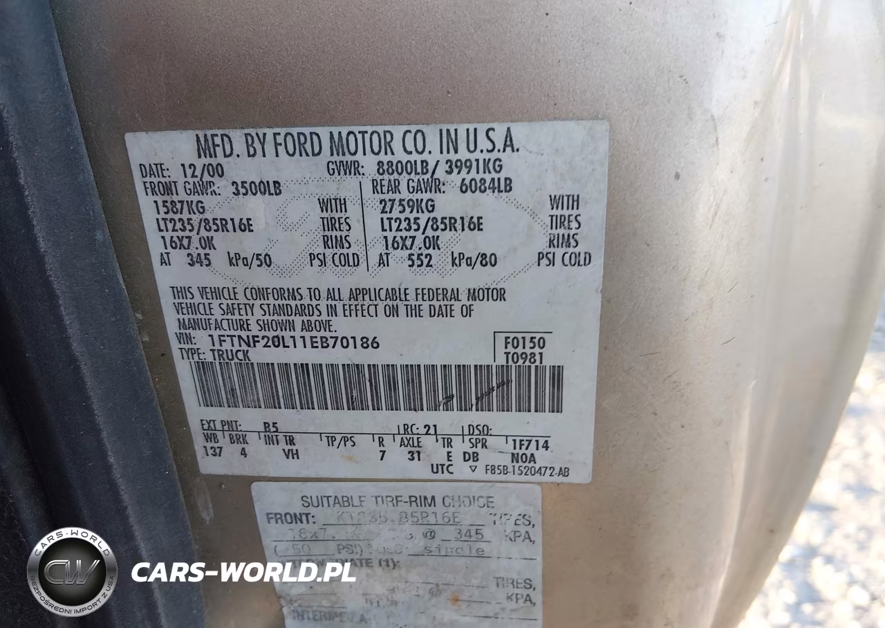 2001 Ford F250 Super Duty VIN:1FTNF20L11EB70186 - 9