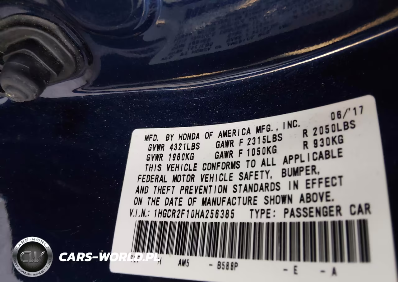 2017 Honda Accord Sport Se VIN:1HGCR2F10HA256385 - 9
