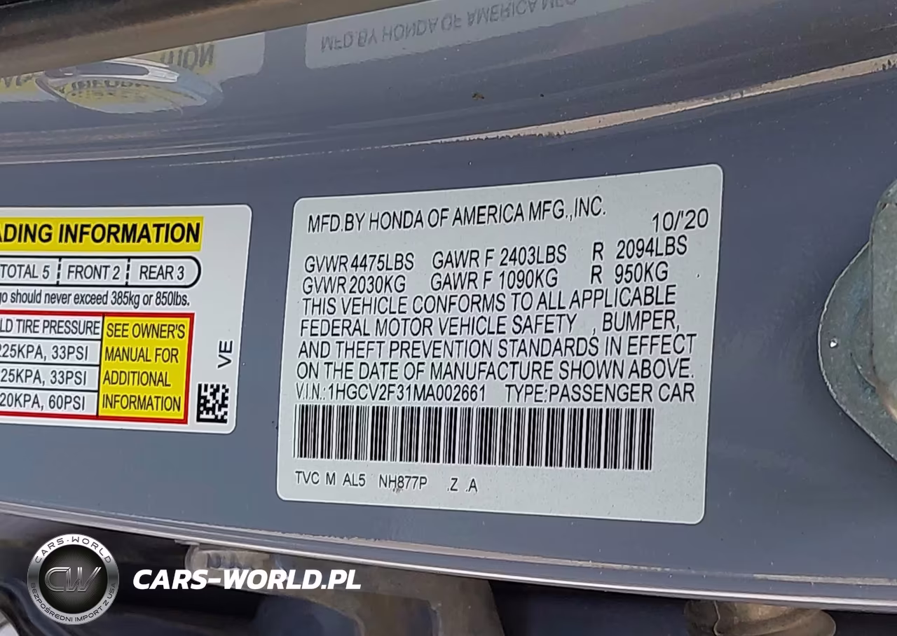 2021 Honda Accord Sport VIN:1HGCV2F31MA002661 - 9