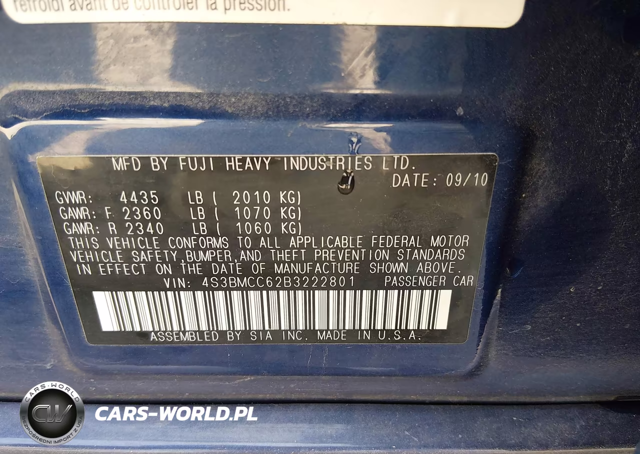 2011 Subaru Legacy 2.5I Premium VIN:4S3BMCC62B3222801 - 9