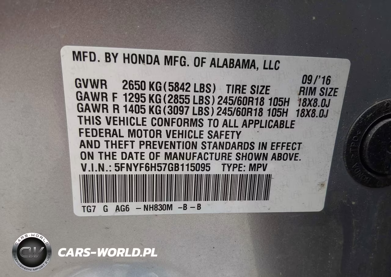 2016 Honda Pilot Ex-L VIN:5FNYF6H57GB115095 - 9