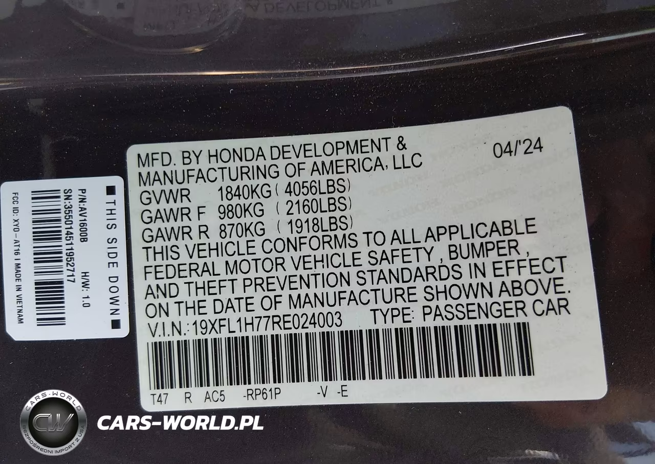 2024 Honda Civic Ex-L VIN:19XFL1H77RE024003 - 9