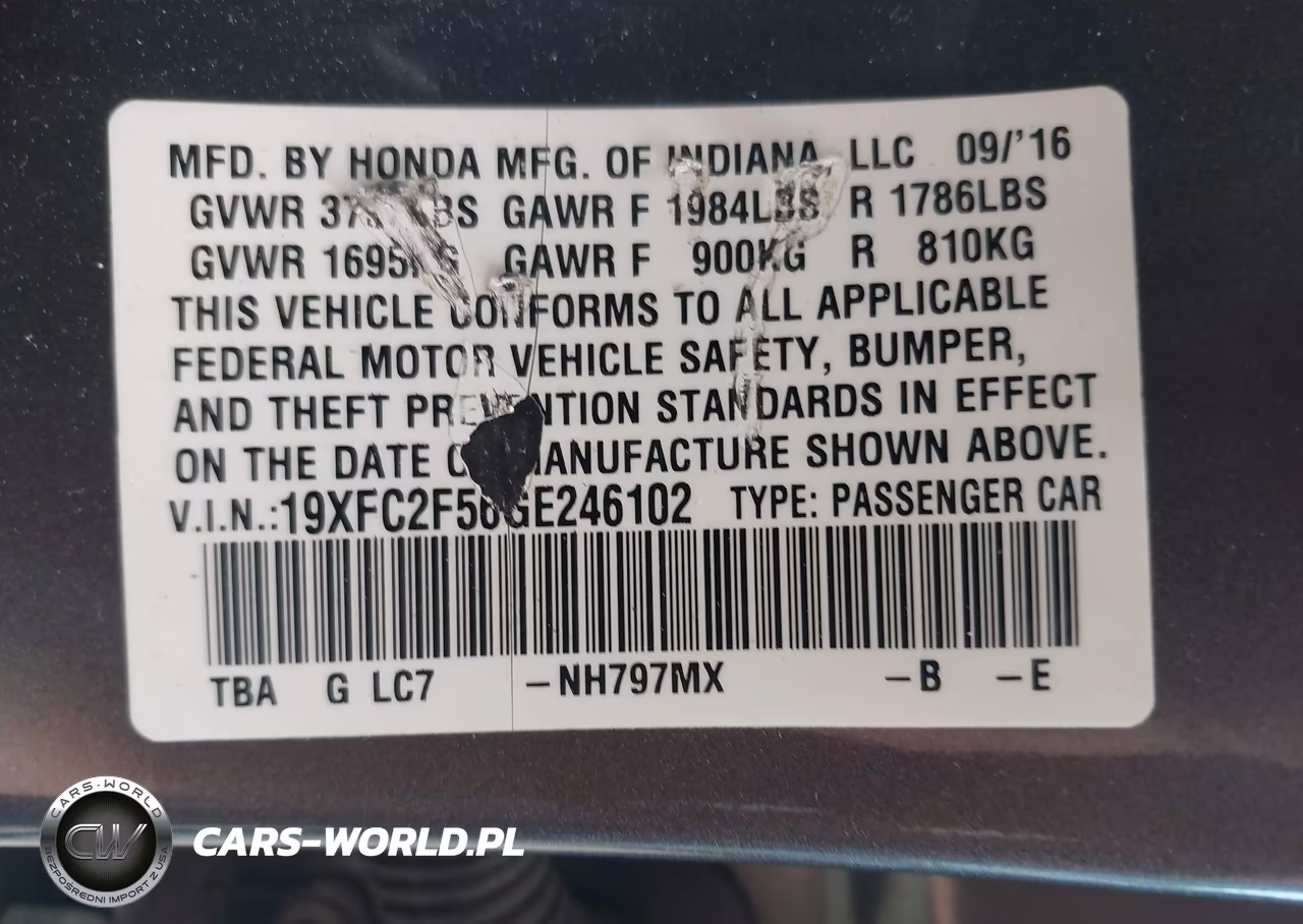 2016 Honda Civic Lx VIN:19XFC2F56GE246102 - 9