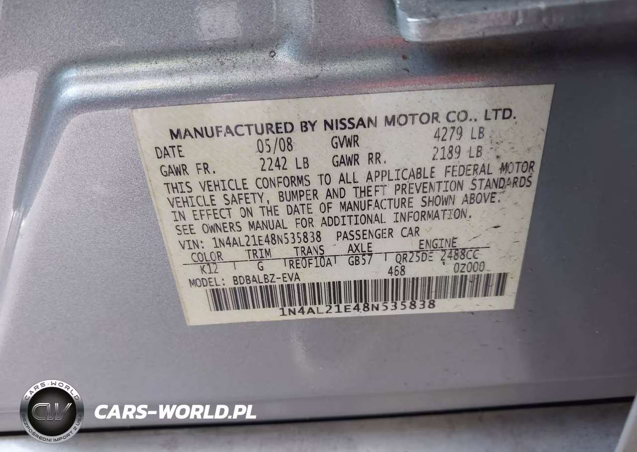 2008 Nissan Altima 2.5 S VIN:1N4AL21E48N535838 - 9