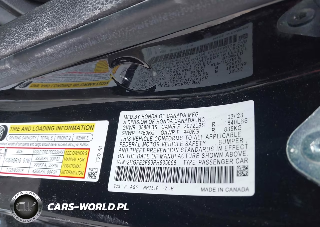 2023 Honda Civic Sport VIN:2HGFE2F59PH535698 - 9