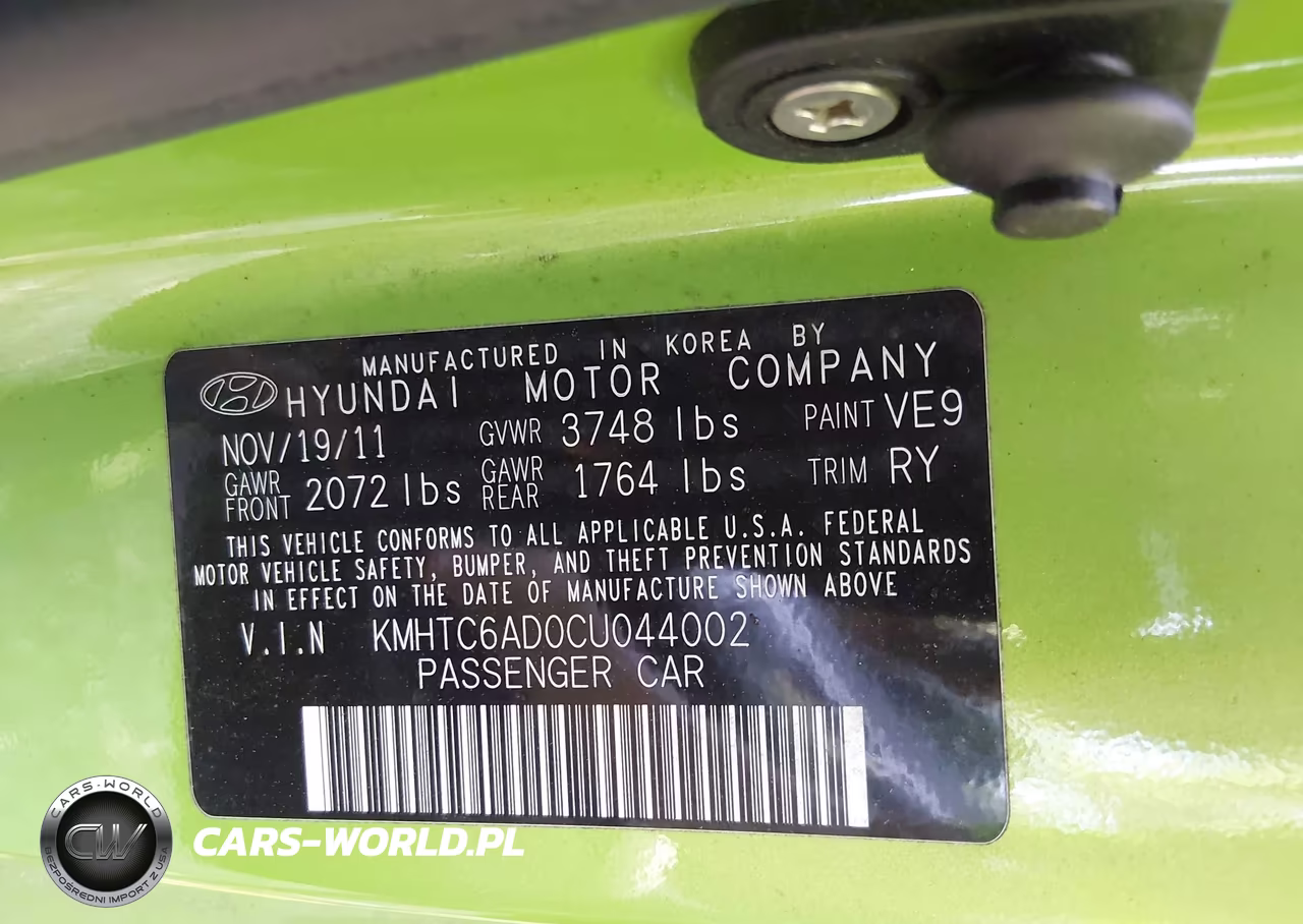 2012 Hyundai Veloster Base W-Black VIN:KMHTC6AD0CU044002 - 9
