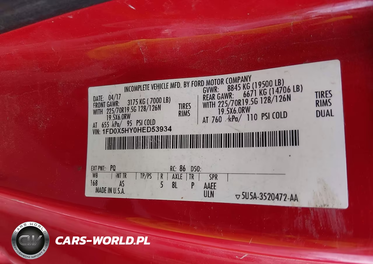 2017 Ford F-550 Chassis Xl VIN:1FD0X5HY0HED53934 - 8