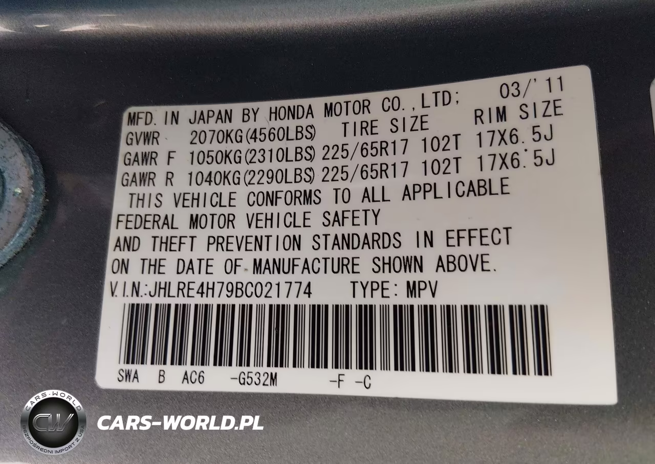2011 Honda Cr-V Ex-L VIN:JHLRE4H79BC021774 - 9