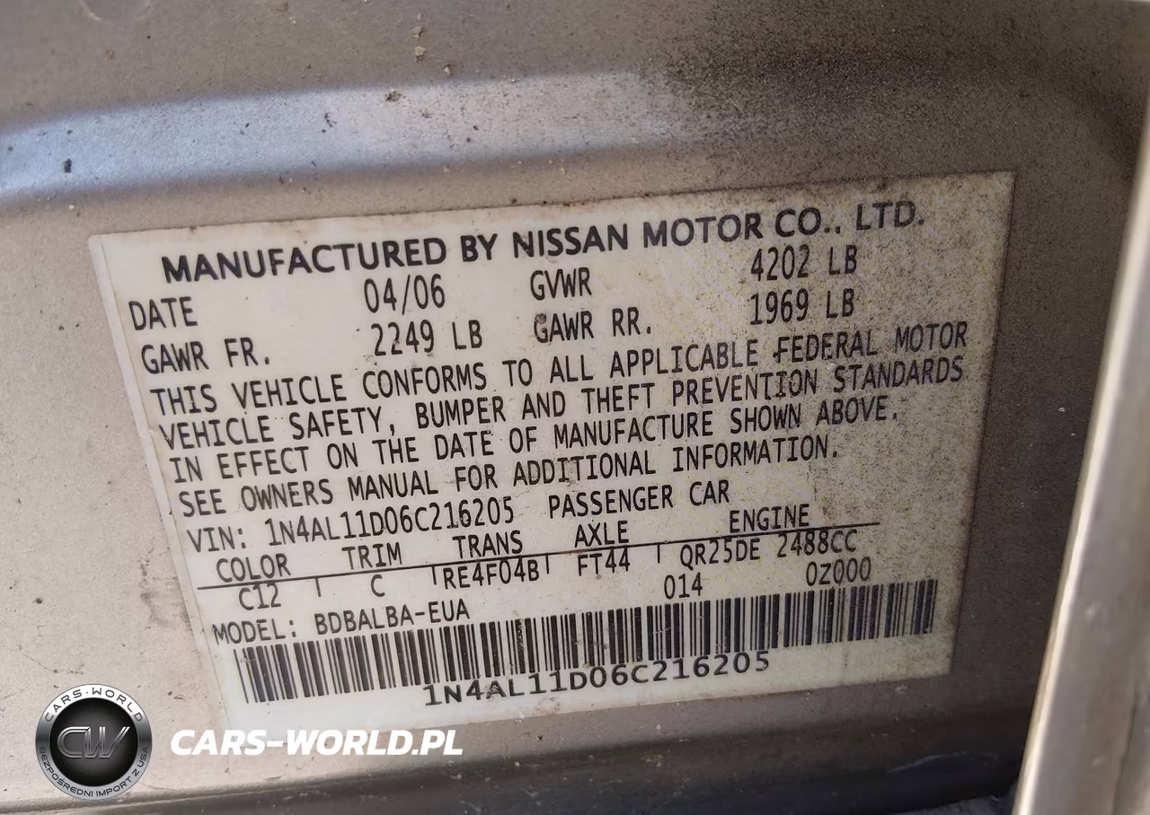 2006 Nissan Altima 2.5 S VIN:1N4AL11D06C216205 - 9