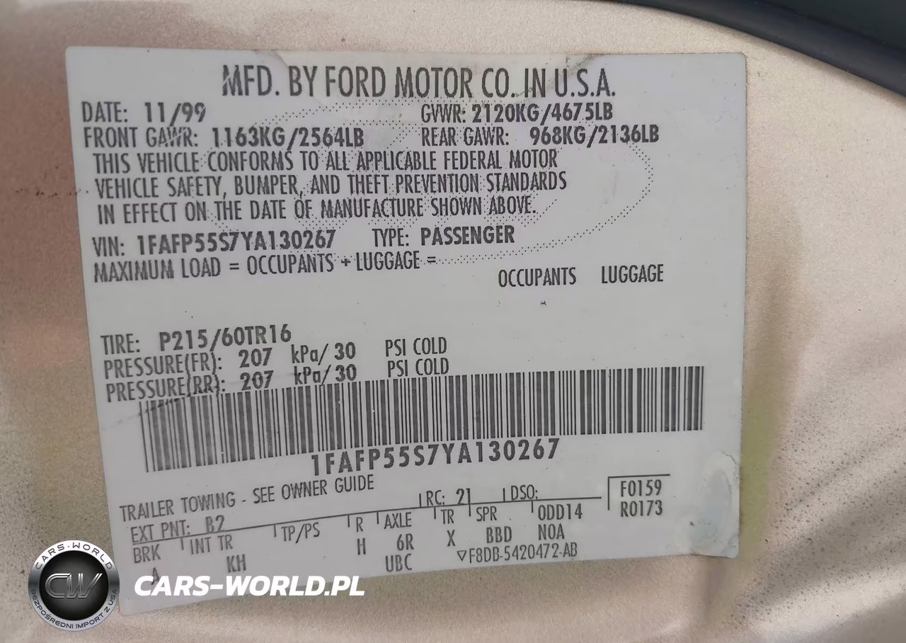 2000 Ford Taurus Ses VIN:1FAFP55S7YA130267 - 9