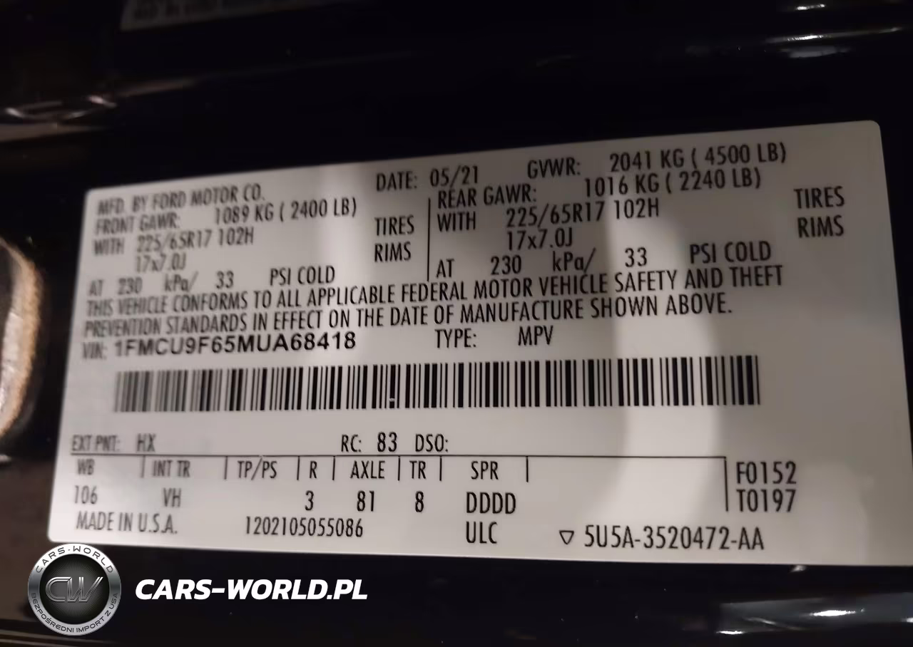 2021 Ford Escape S VIN:1FMCU9F65MUA68418 - 9