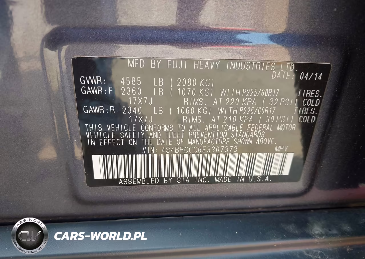 2014 Subaru Outback 2.5I Premium VIN:4S4BRCCC6E3307373 - 9