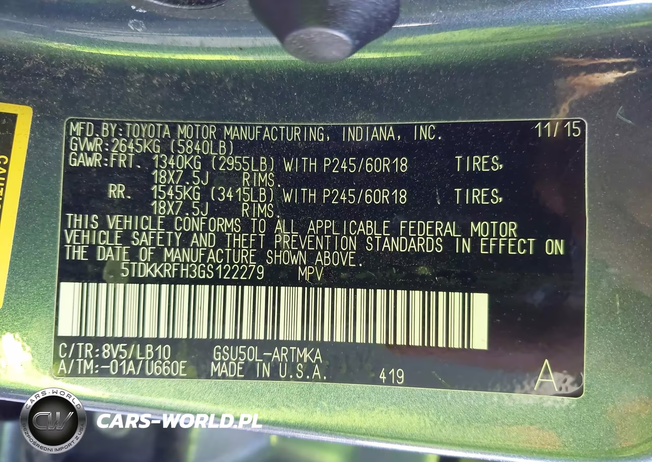 2016 Toyota Highlander Xle V6 VIN:5TDKKRFH3GS122279 - 9