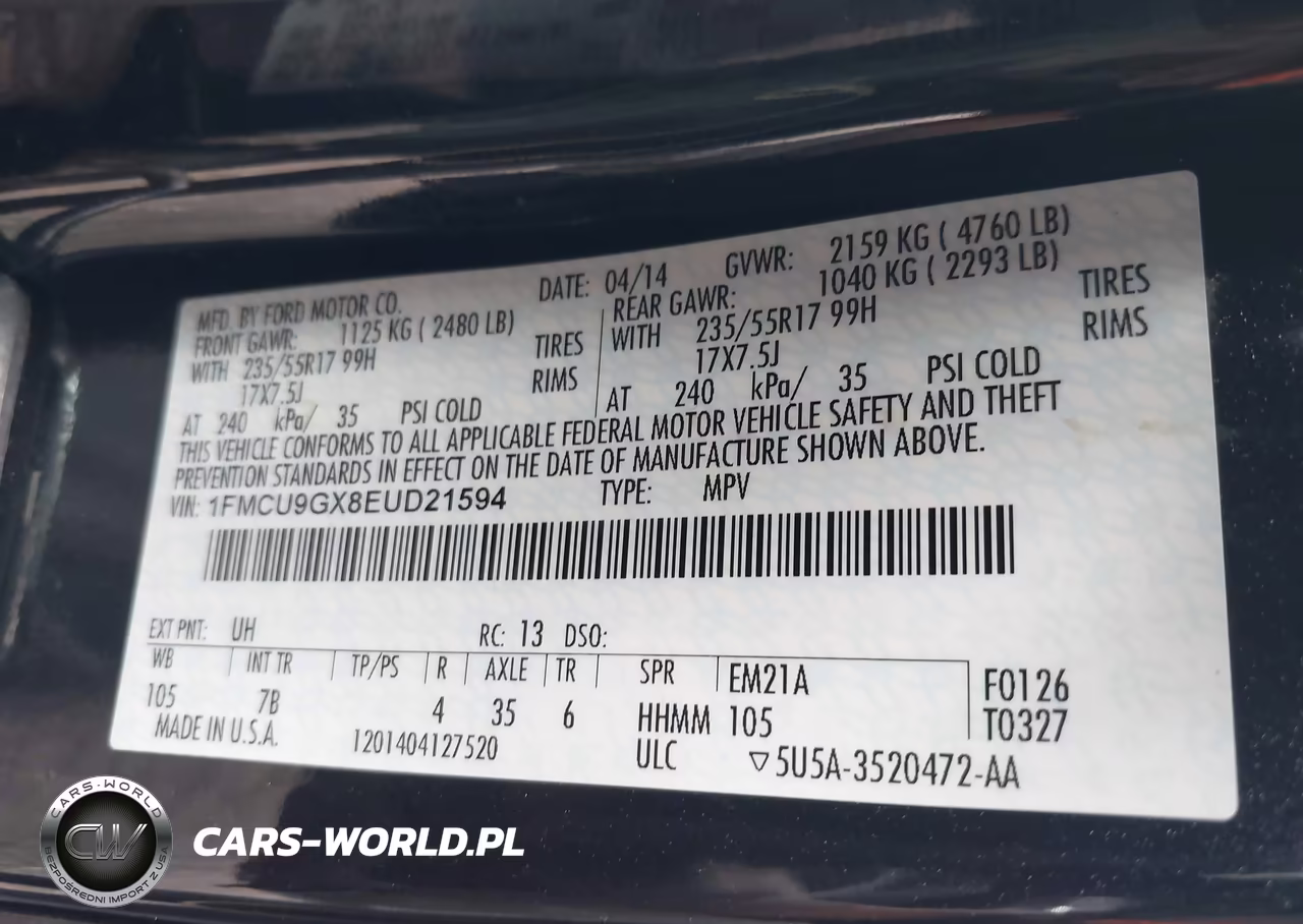 2014 Ford Escape Se VIN:1FMCU9GX8EUD21594 - 9