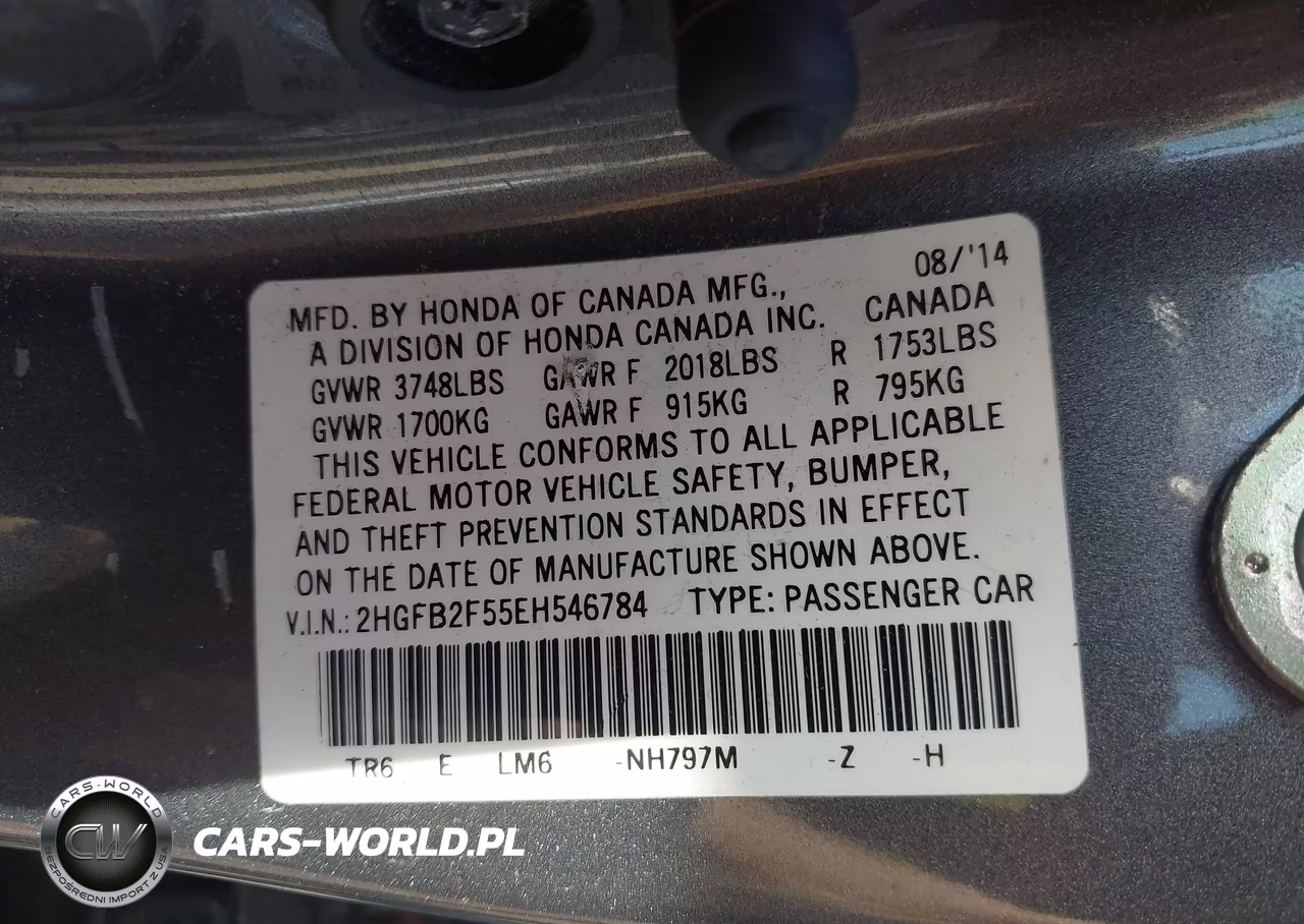 2014 Honda Civic Lx VIN:2HGFB2F55EH546784 - 9