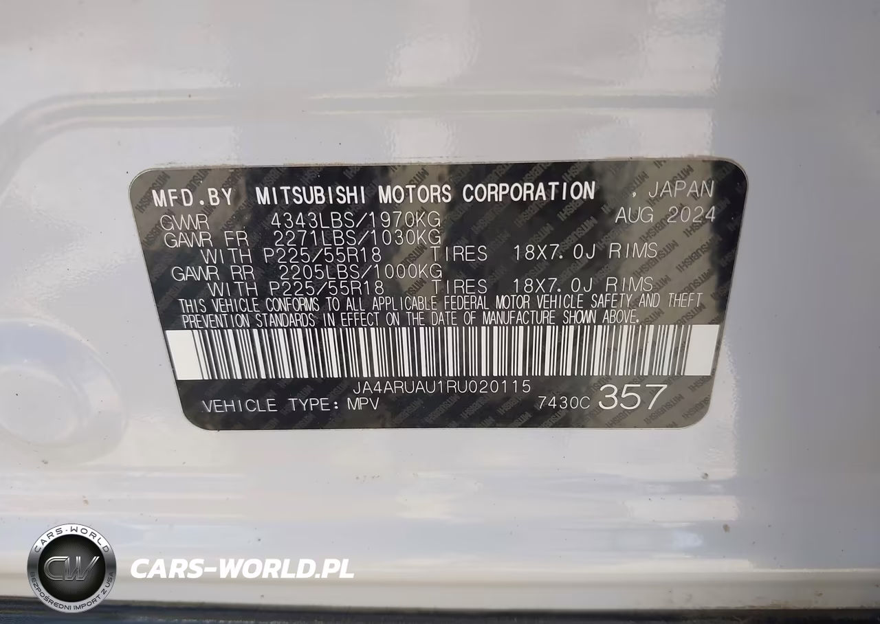 2024 Mitsubishi Outlander Sport 2.0 Es Awc-2.0 Le Awc-2.0 Ralliart Awc-2.0 S Awc-2.0 Se Awc-2.0 Trail Edition Awc VIN:JA4ARUAU1RU020115 - 9